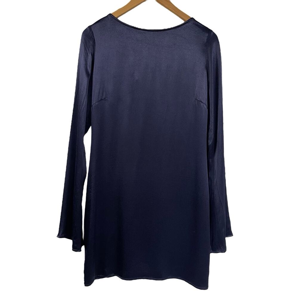 Rumored Silky Navy Blue Mini Dress Long Bell Sleeve Open Back Medium